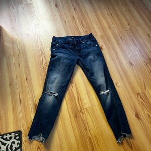 Hudson Jeans Collin Dark Blue Distressed Cropped Jeans